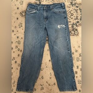 Classic Blue Straight-Leg Carhartt Jeans with Distressed Details